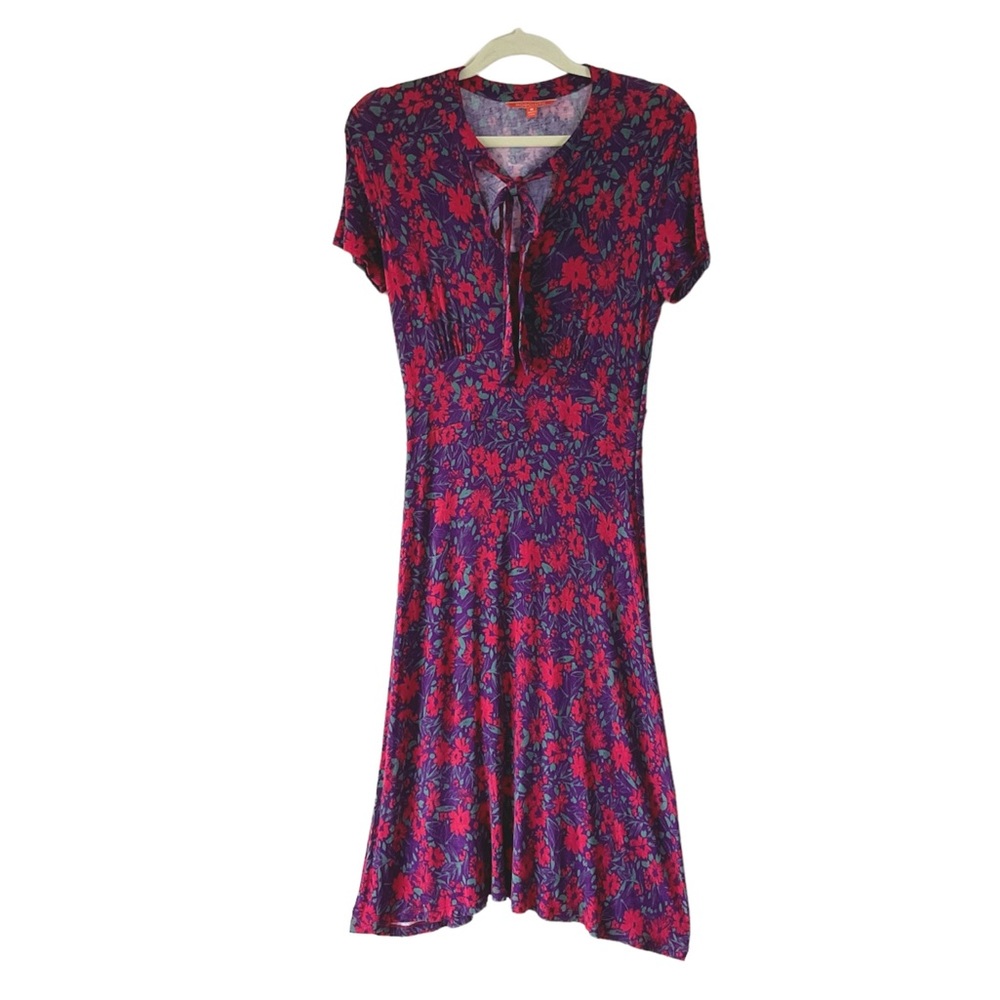 ModCloth Floral Print Front Tie Midi Dress In Purple and Red Size M